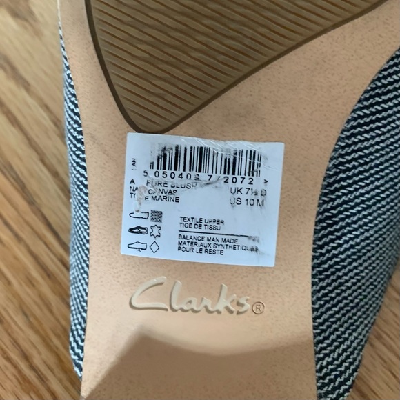 Clarks Womens Pure Blush Navy Canvas US 10M Cushion Plus Mules Striped Slip On - Picture 7 of 14